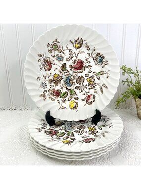 Johnson Brothers Staffordshire Bouquet Set Of 6 Ironstone Dinner Plates England